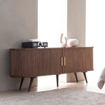 Elegant Mid-Century Modern TV Stand with Ribbed Design and Golden Accents - Perfect for Stylish Living Spaces fls-5334