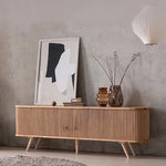 Elegant Mid-Century Modern TV Stand with Ribbed Design and Golden Accents - Perfect for Stylish Living Spaces fls-5334