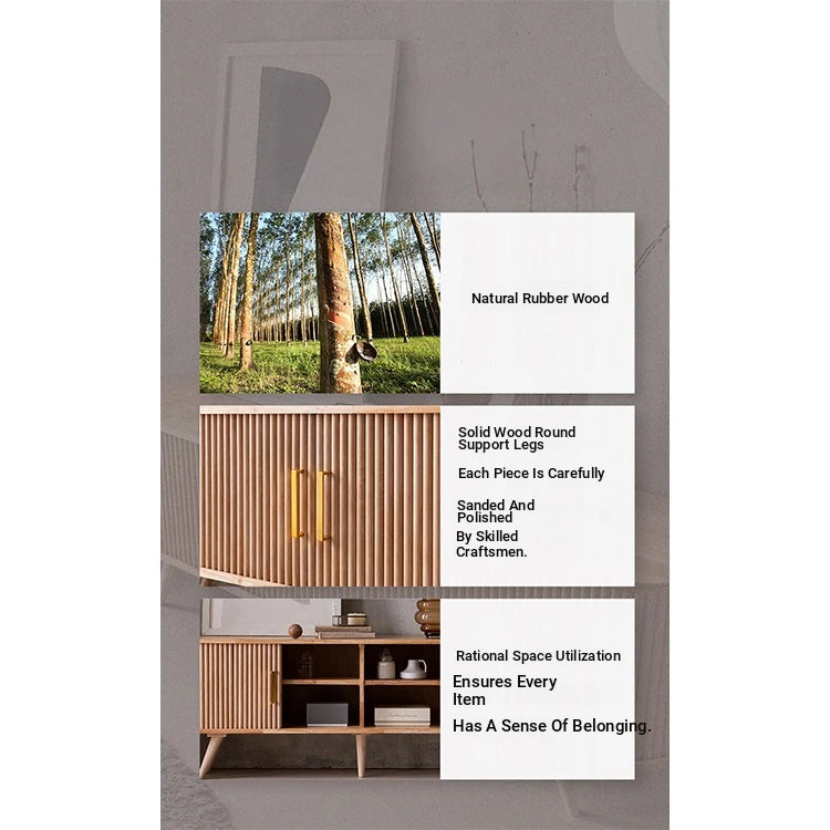 Elegant Mid-Century Modern TV Stand with Ribbed Design and Golden Accents - Perfect for Stylish Living Spaces fls-5334