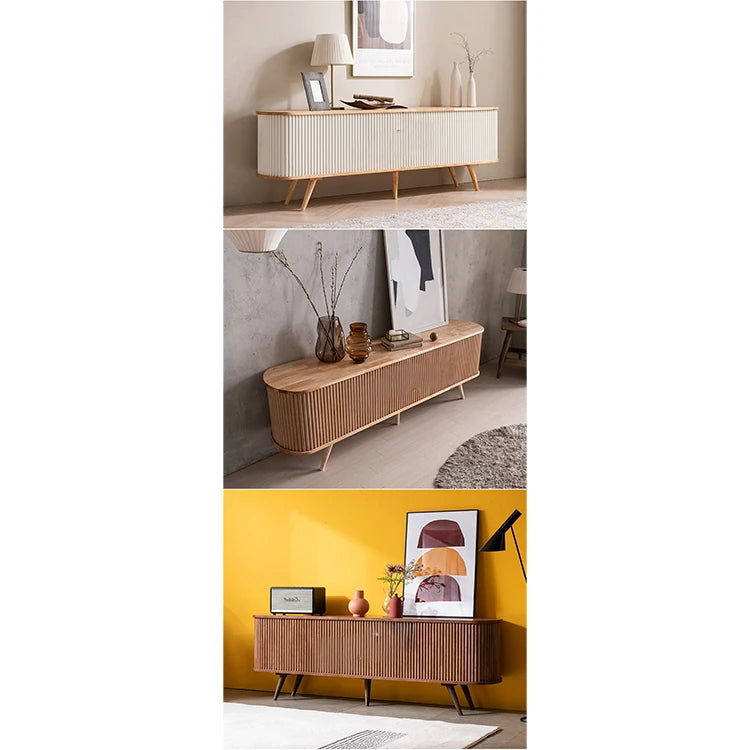 Elegant Mid-Century Modern TV Stand with Ribbed Design and Golden Accents - Perfect for Stylish Living Spaces fls-5334