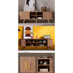 Elegant Mid-Century Modern TV Stand with Ribbed Design and Golden Accents - Perfect for Stylish Living Spaces fls-5334