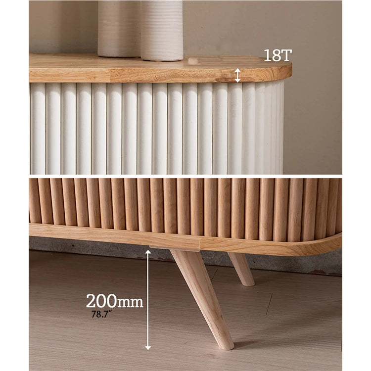 Elegant Mid-Century Modern TV Stand with Ribbed Design and Golden Accents - Perfect for Stylish Living Spaces fls-5334