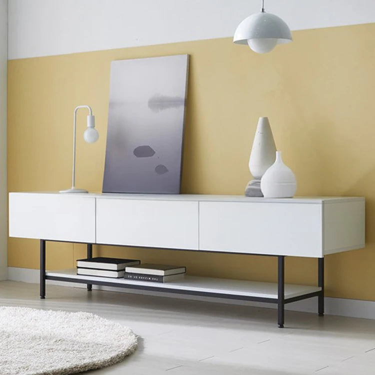 Stylish Modern TV Stand with Sleek White Finish and Open Storage – Perfect for Living Room Decor fls-5335