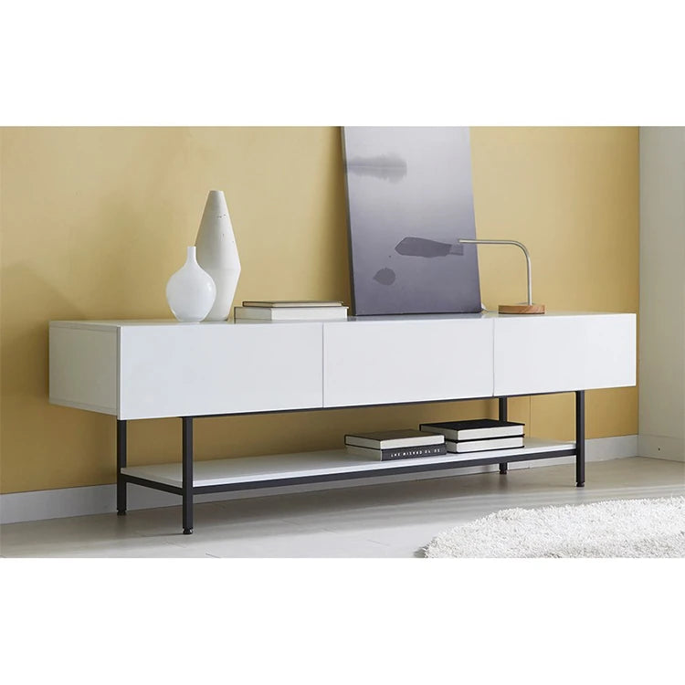 Stylish Modern TV Stand with Sleek White Finish and Open Storage – Perfect for Living Room Decor fls-5335