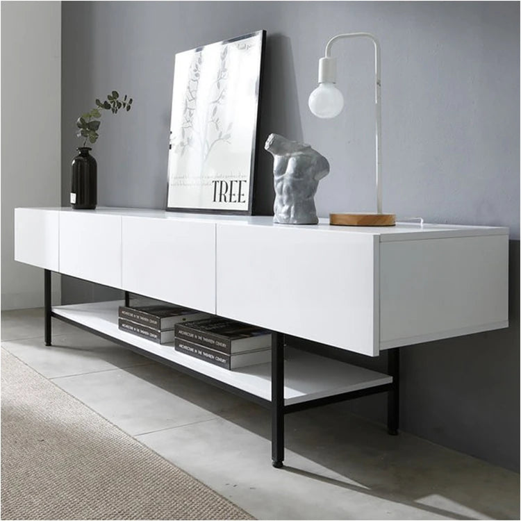 Stylish Modern TV Stand with Sleek White Finish and Open Storage – Perfect for Living Room Decor fls-5335