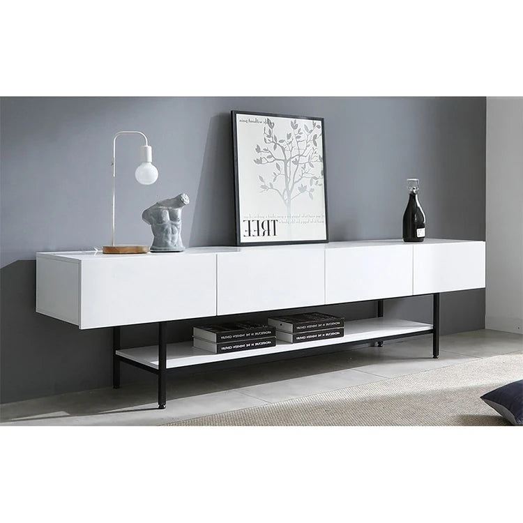 Stylish Modern TV Stand with Sleek White Finish and Open Storage – Perfect for Living Room Decor fls-5335