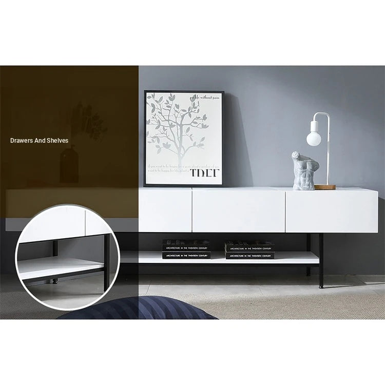 Stylish Modern TV Stand with Sleek White Finish and Open Storage – Perfect for Living Room Decor fls-5335