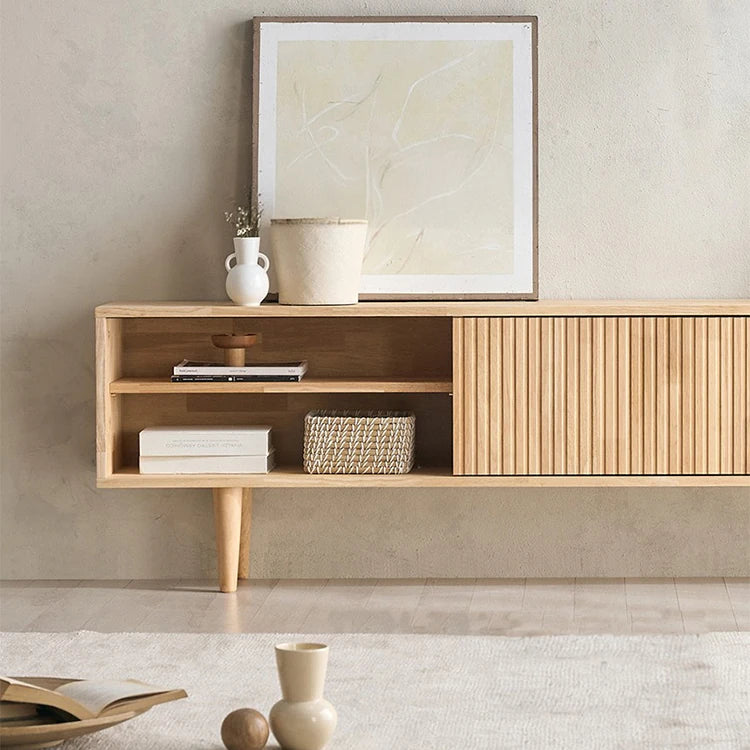 Stylish Mid-Century Modern TV Stand with Storage - Elegant Wooden Design for Living Room fls-5336