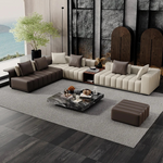 Modern Luxury Genuine Leather Sofa, Piano Key-Inspired Cream Brown 4/5-Seater Couch for Minimalist Living Room flsd-5178