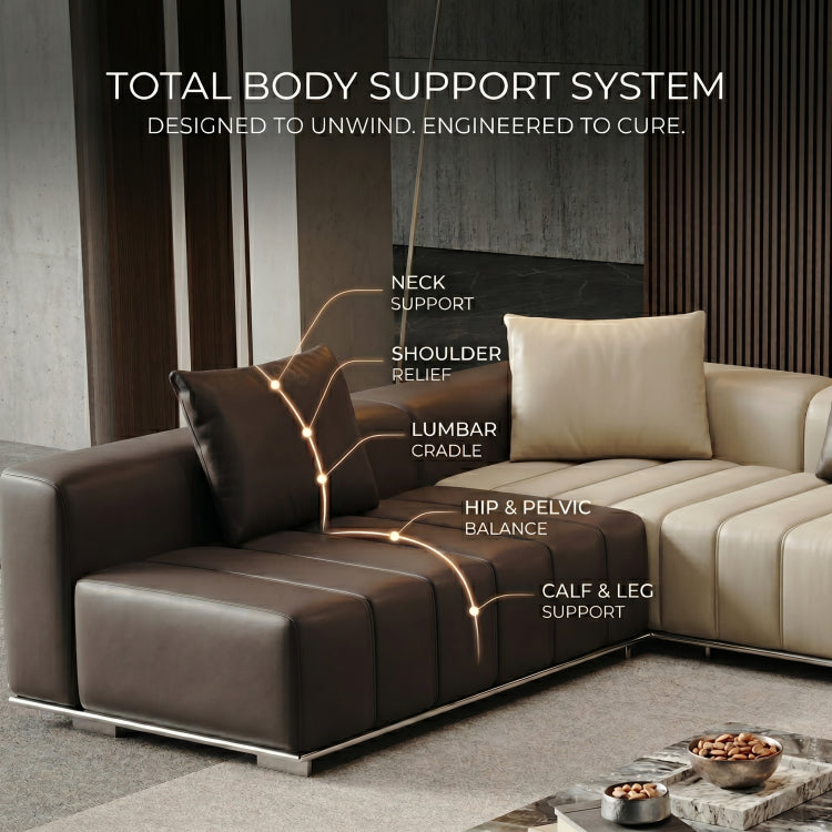 Modern Luxury Genuine Leather Sofa, Piano Key-Inspired Cream Brown 4/5-Seater Couch for Minimalist Living Room flsd-5178
