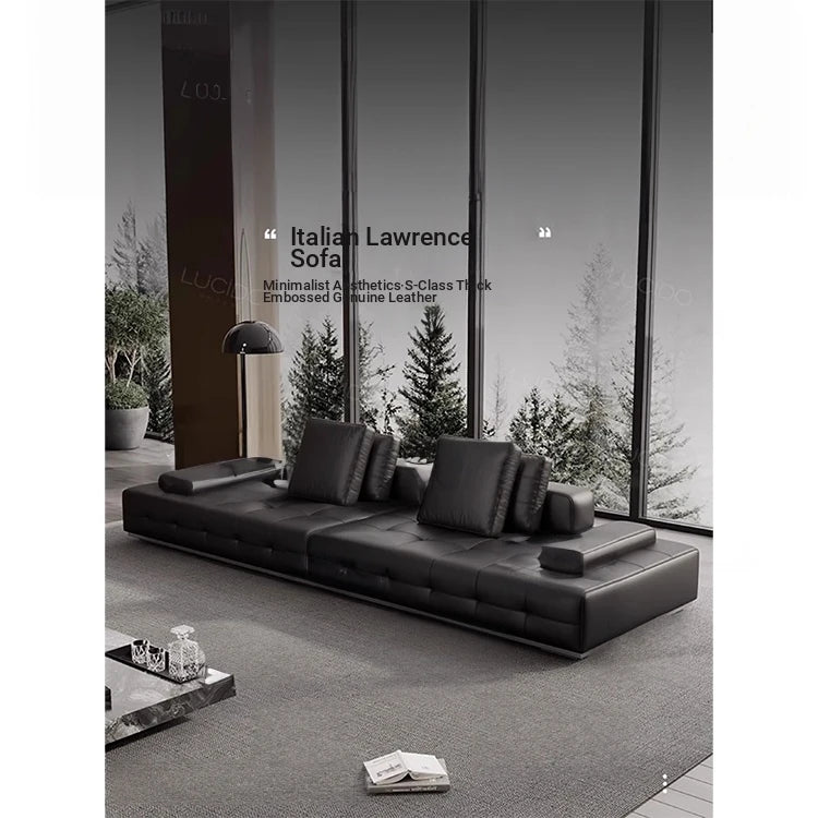Luxurious Cowhide Leather Sectional Sofa with Plush Foam and Goose Down Feather Cushions – Modern Design in Elegant Black and Beige flsd-5179