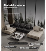 Luxurious Cowhide Leather Sectional Sofa with Plush Foam and Goose Down Feather Cushions – Modern Design in Elegant Black and Beige flsd-5179