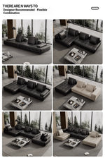 Luxurious Cowhide Leather Sectional Sofa with Plush Foam and Goose Down Feather Cushions – Modern Design in Elegant Black and Beige flsd-5179