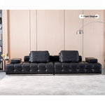 Luxurious Cowhide Leather Sectional Sofa with Plush Foam and Goose Down Feather Cushions – Modern Design in Elegant Black and Beige flsd-5179