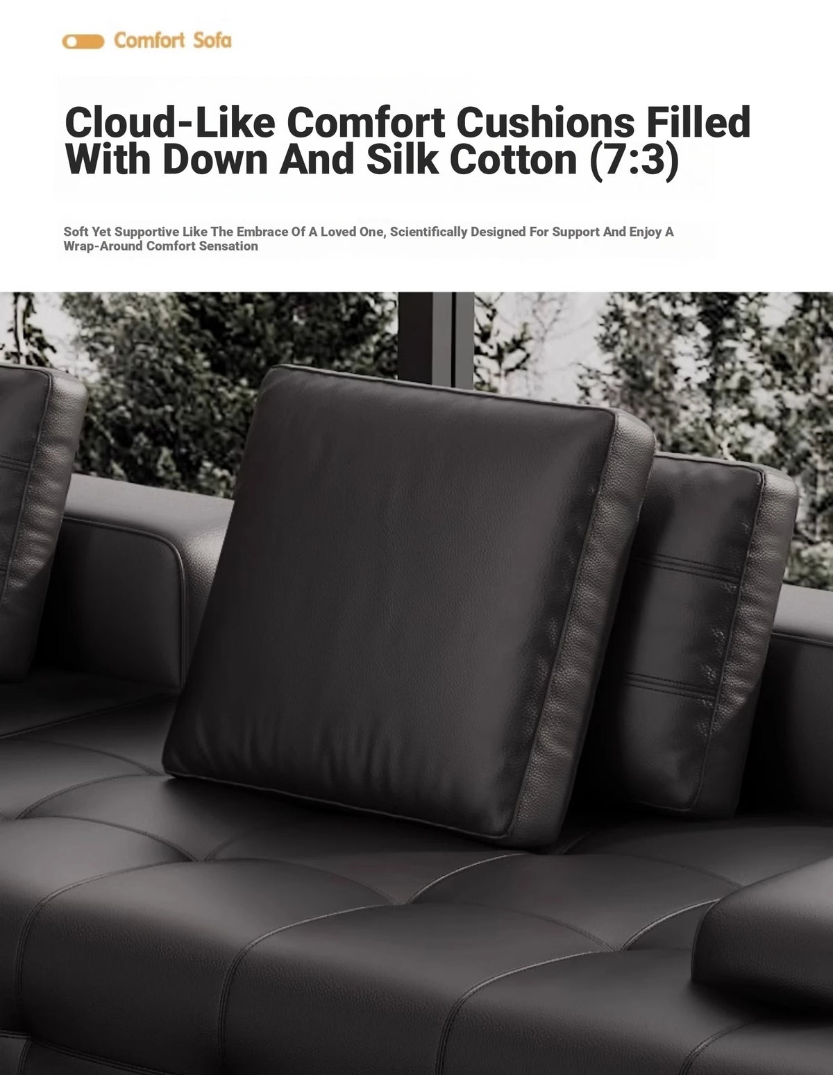 Luxurious Cowhide Leather Sectional Sofa with Plush Foam and Goose Down Feather Cushions – Modern Design in Elegant Black and Beige flsd-5179