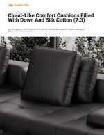 Luxurious Cowhide Leather Sectional Sofa with Plush Foam and Goose Down Feather Cushions – Modern Design in Elegant Black and Beige flsd-5179