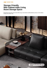 Luxurious Cowhide Leather Sectional Sofa with Plush Foam and Goose Down Feather Cushions – Modern Design in Elegant Black and Beige flsd-5179