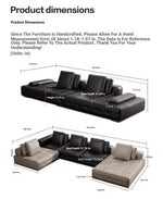 Luxurious Cowhide Leather Sectional Sofa with Plush Foam and Goose Down Feather Cushions – Modern Design in Elegant Black and Beige flsd-5179