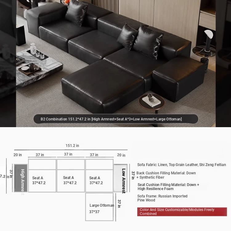Luxurious Modular Sofa in Cowhide Leather – Versatile and Modern Design for Your Living Space flsd-5182