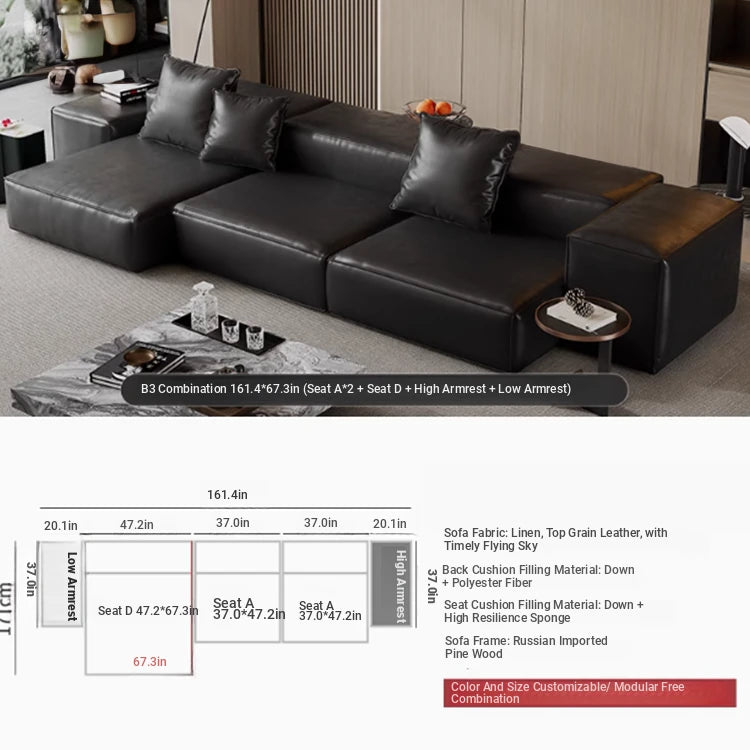 Luxurious Modular Sofa in Cowhide Leather – Versatile and Modern Design for Your Living Space flsd-5182