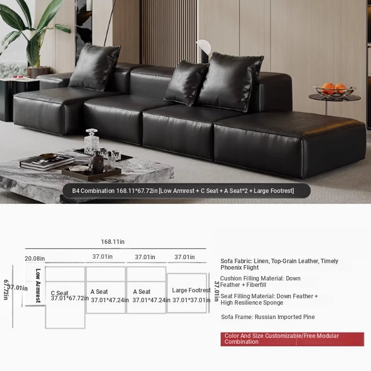 Luxurious Modular Sofa in Cowhide Leather – Versatile and Modern Design for Your Living Space flsd-5182