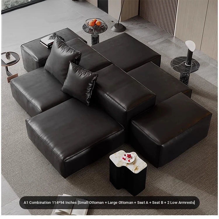 Luxurious Modular Sofa in Cowhide Leather – Versatile and Modern Design for Your Living Space flsd-5182