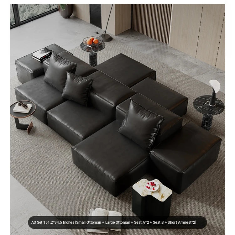 Luxurious Modular Sofa in Cowhide Leather – Versatile and Modern Design for Your Living Space flsd-5182