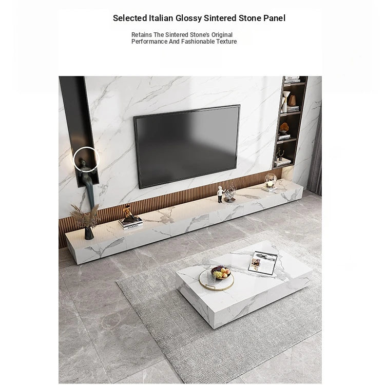 Stylish Modern TV Cabinet with Ceramic Sintered Stone Top, Pine Accents, and Durable Metal Frame - Perfect Home Entertainment Center flsd-5184