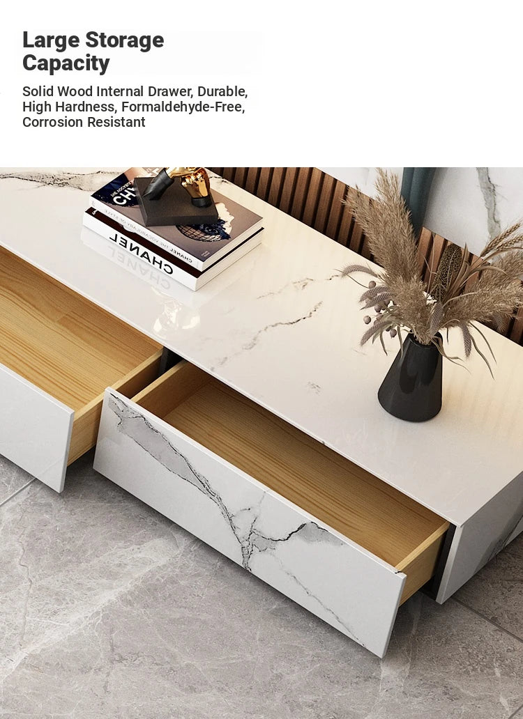 Stylish Modern TV Cabinet with Ceramic Sintered Stone Top, Pine Accents, and Durable Metal Frame - Perfect Home Entertainment Center flsd-5184