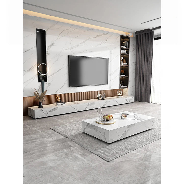 Modern Ceramic Sintered Stone Coffee Table with Pine and Metal Accents – Stylish Living Room Furniture flsd-5185