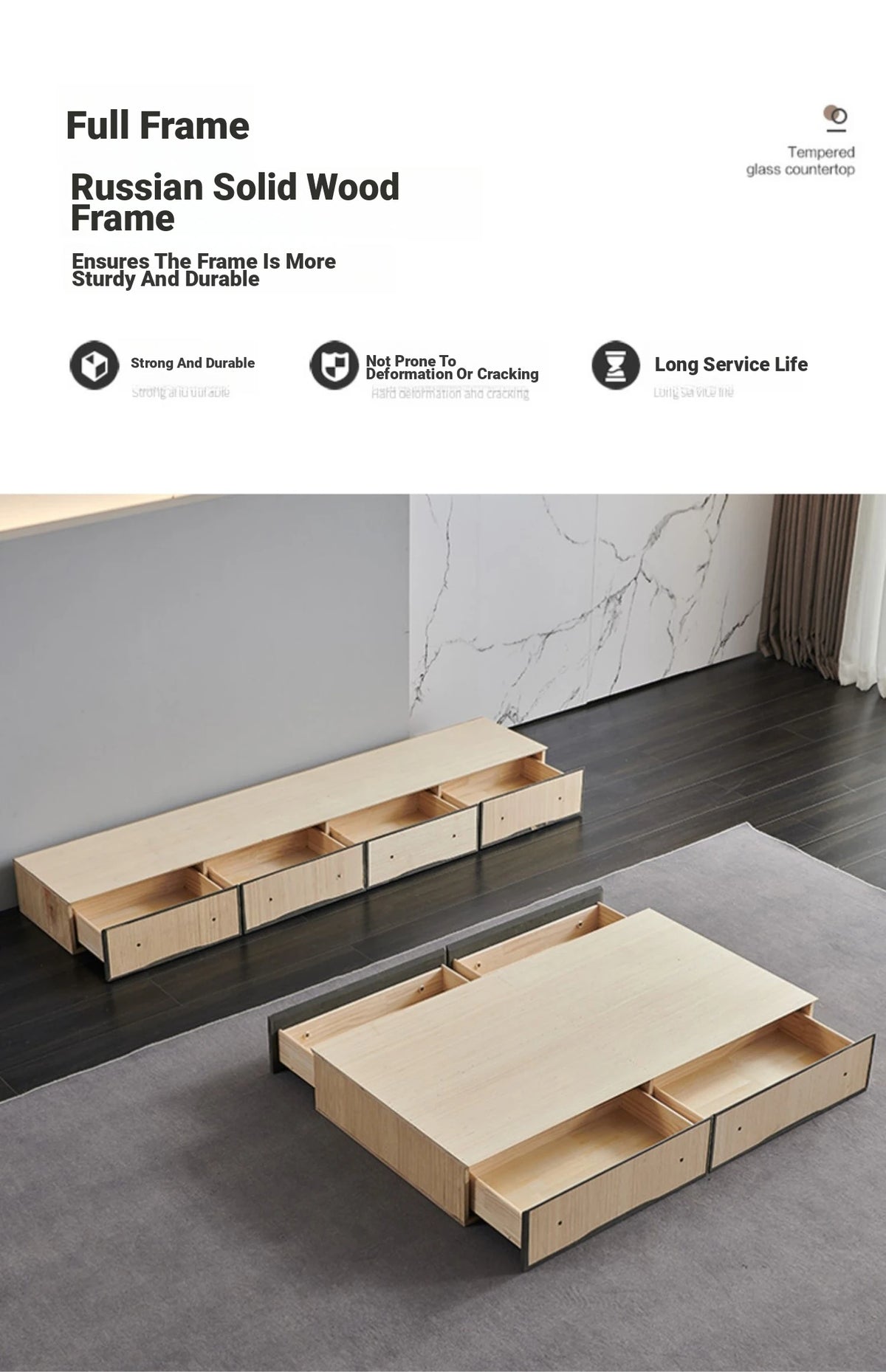 Modern Ceramic Sintered Stone Coffee Table with Pine and Metal Accents – Stylish Living Room Furniture flsd-5185