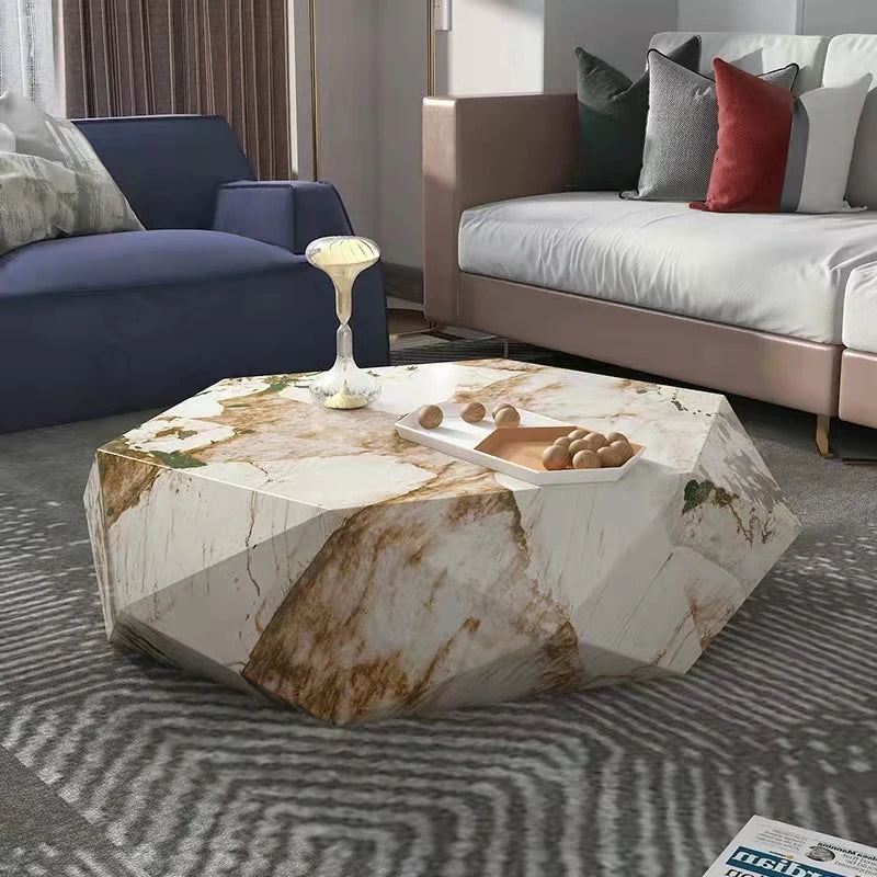 Elegant Hexagonal Ceramic Sintered Stone Coffee Table with Solid Wood Base - Stylish Home Décor Piece flsd-5186