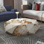 Elegant Hexagonal Ceramic Sintered Stone Coffee Table with Solid Wood Base - Stylish Home Décor Piece flsd-5186