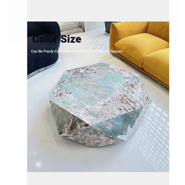 Elegant Hexagonal Ceramic Sintered Stone Coffee Table with Solid Wood Base - Stylish Home Décor Piece flsd-5186
