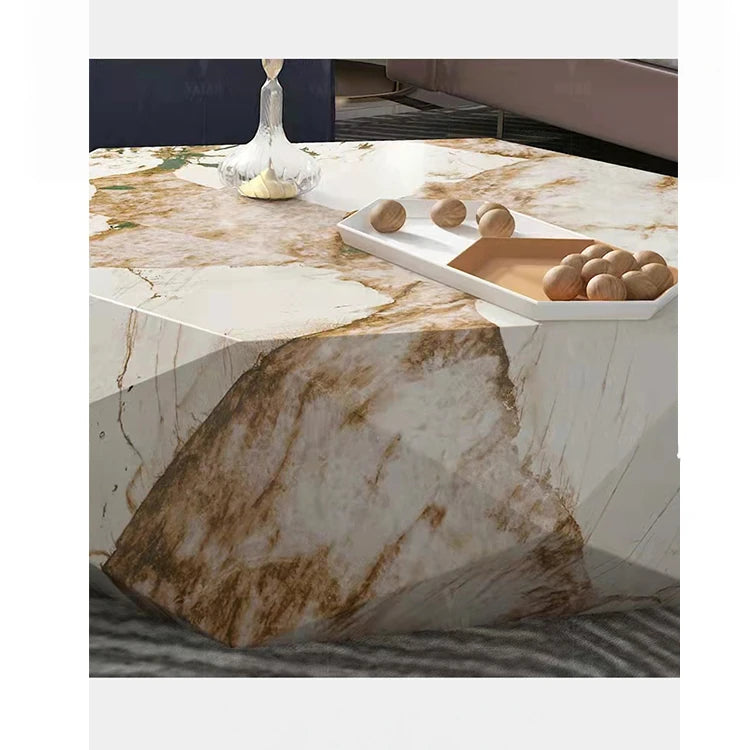 Elegant Hexagonal Ceramic Sintered Stone Coffee Table with Solid Wood Base - Stylish Home Décor Piece flsd-5186