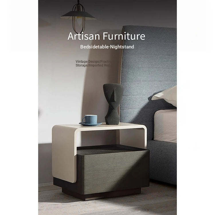 Modern Red Oak Bedside Cupboard with Minimalist Design – Stylish Nightstand for Bedroom Storage flsd-5188