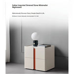 Modern Bedside Cupboard with Sleek Design – Density Board, Pine, Ceramic Sintered Stone & Metal Finish flsd-5189