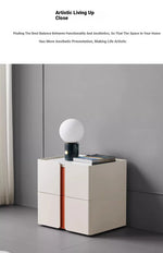 Modern Bedside Cupboard with Sleek Design – Density Board, Pine, Ceramic Sintered Stone & Metal Finish flsd-5189