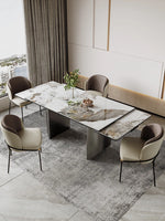 Elegant Ceramic Sintered Stone Dining Table with Stainless Steel Base - Modern Multi-Layer Design for Your Home flsd-5190