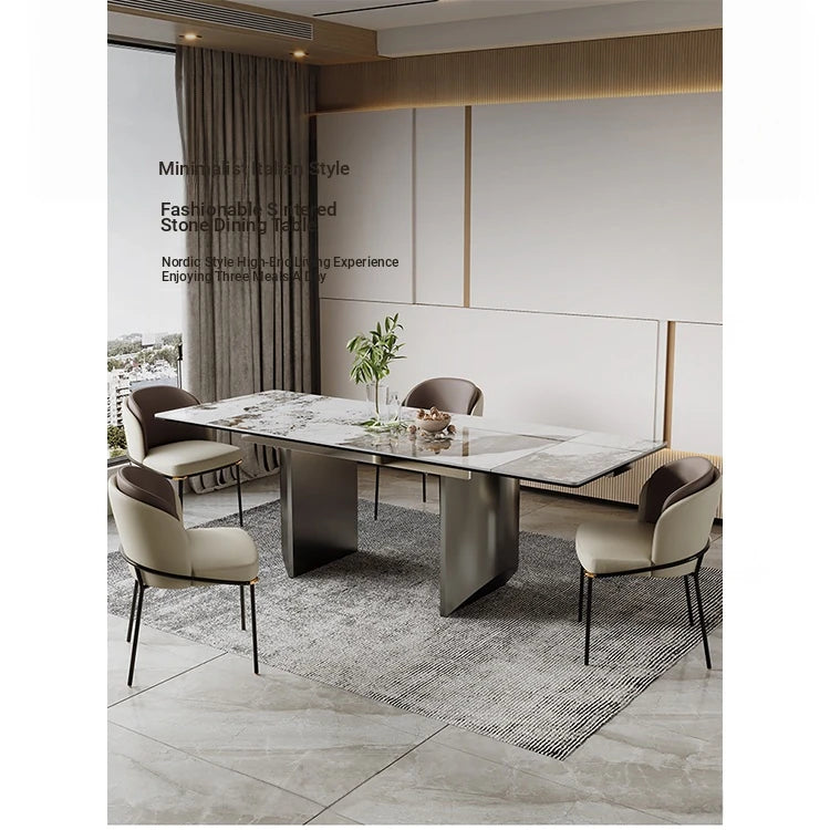 Elegant Ceramic Sintered Stone Dining Table with Stainless Steel Base - Modern Multi-Layer Design for Your Home flsd-5190