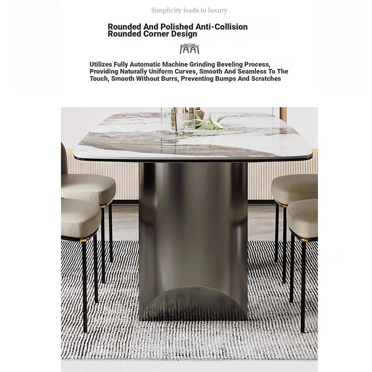 Elegant Ceramic Sintered Stone Dining Table with Stainless Steel Base - Modern Multi-Layer Design for Your Home flsd-5190