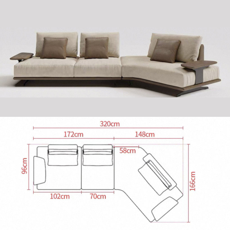 Solid Wood Sectional Sofa, Modern Chinese Style, Italian Minimalist Luxury fly-0422-78