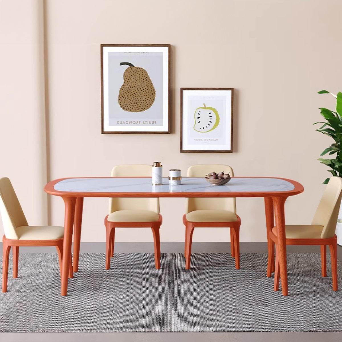 Sleek Matte White Sintered Stone & Ash Wood Dining Table – Modern Elegance for Your Home fmbs-002