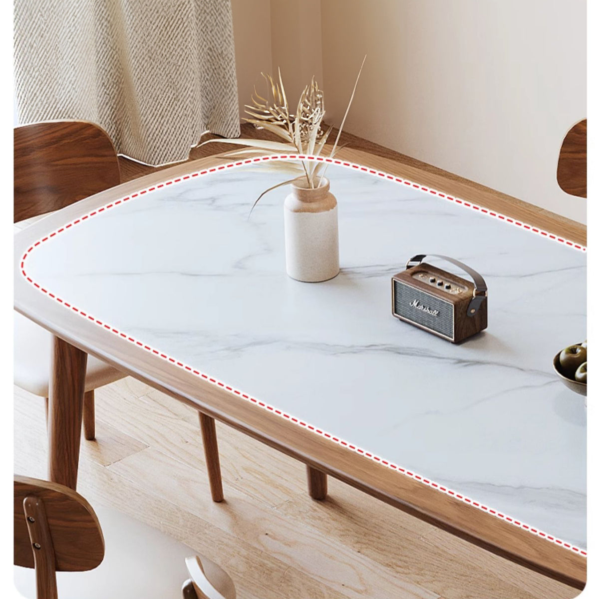 Sleek Matte White Sintered Stone & Ash Wood Dining Table – Modern Elegance for Your Home fmbs-002