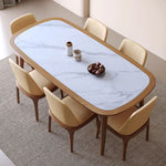 Sleek Matte White Sintered Stone & Ash Wood Dining Table – Modern Elegance for Your Home fmbs-002