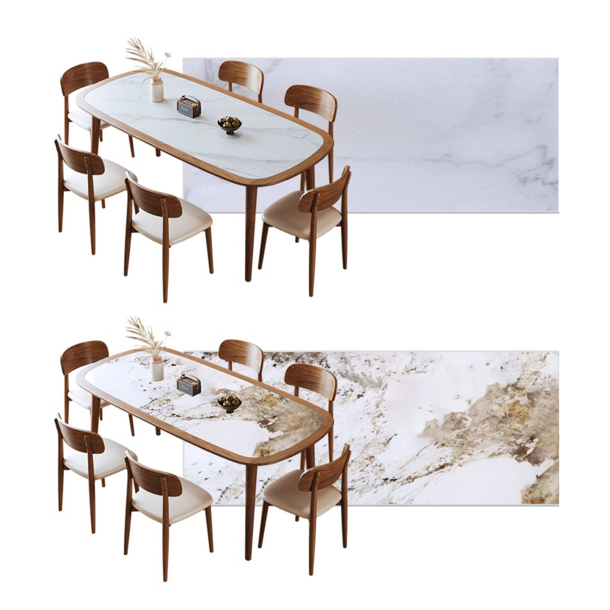 Sleek Matte White Sintered Stone & Ash Wood Dining Table – Modern Elegance for Your Home fmbs-002