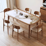 Sleek Matte White Sintered Stone & Ash Wood Dining Table – Modern Elegance for Your Home fmbs-002
