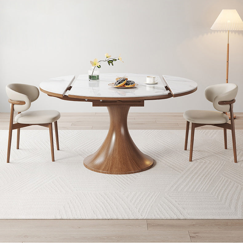 Elegant Glossy White Sintered Stone Table with Oak Wood Base for Modern Interiors fmbs-003