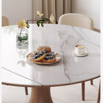 Elegant Glossy White Sintered Stone Table with Oak Wood Base for Modern Interiors fmbs-003