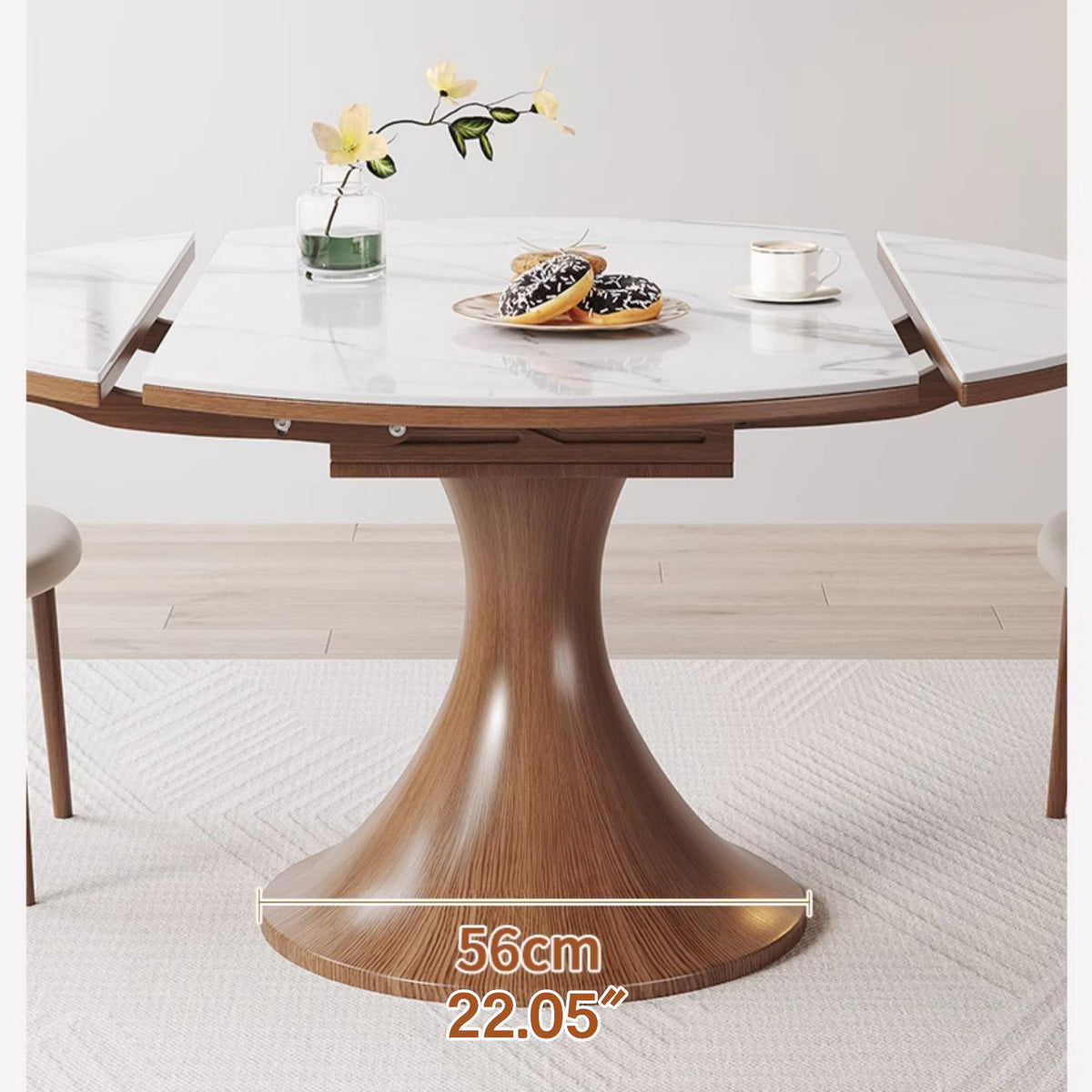 Elegant Glossy White Sintered Stone Table with Oak Wood Base for Modern Interiors fmbs-003